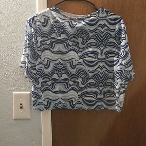 Sheer Blue and White Wave Pattern Women's Top